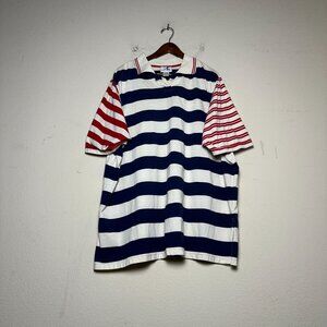 VTG JK America Striped Rugby 90s Polo Shirt Short Sleeve Men XL Blue Red Prep
